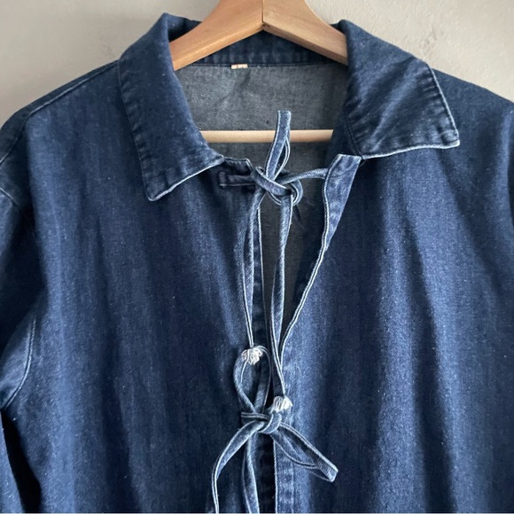 Denim Tie Closure Overcoat / Coverup - Picture 4 of 9